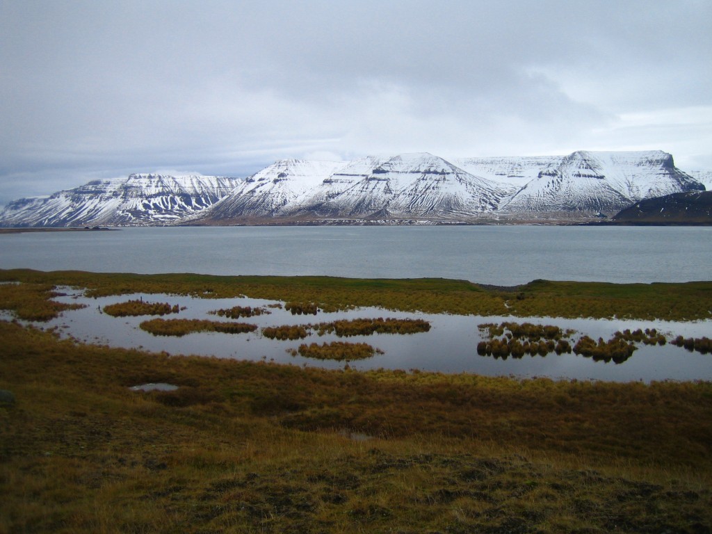Dýrafjörður. Vannene i forgrunnen kalles i dag for "Gisles øyne". Foto: Carline Tromp