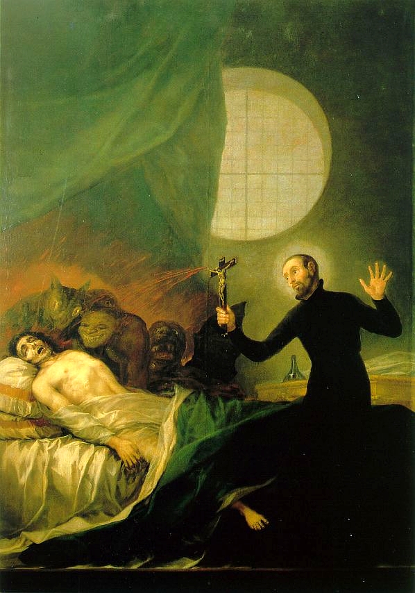 I følge katolosismen medfører besettelse flere sykdomslignende symptomer. Illustrasjon: Francisco Goya “San Francisco de Borja y el moribundo impenitente” (1788).